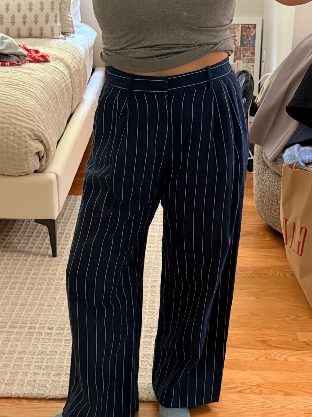 Gap Pinstripe Linen Wide-Leg Trousers